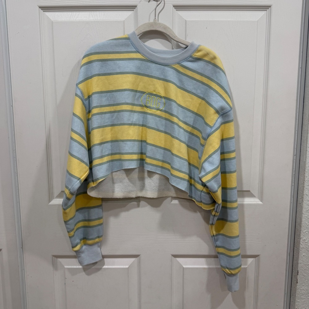 Urban Outfitters BDG Striped Cropped Sweatshirt Blue Yellow S OB1331862